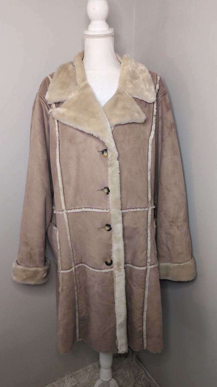 Big Chill 2X Tan Faux Shearling Penny Lane Coat Y2K